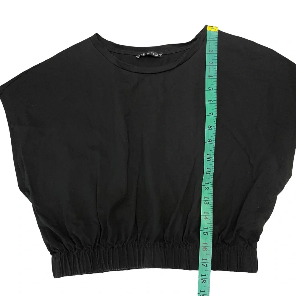 Zara Black Dolman Sleeve Elastic Waist Crop Top Size Large - Picture 8 of 8